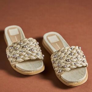 DOLCE VITA Grazie Pearl Slip On Raffia Slide Sandals 6.5 NEW